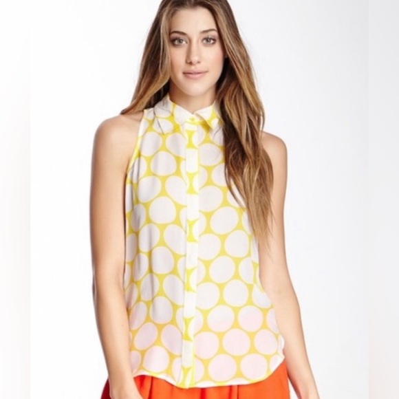 Michael Stars silk yellow polka dot sleeveless top S - Picture 1 of 7